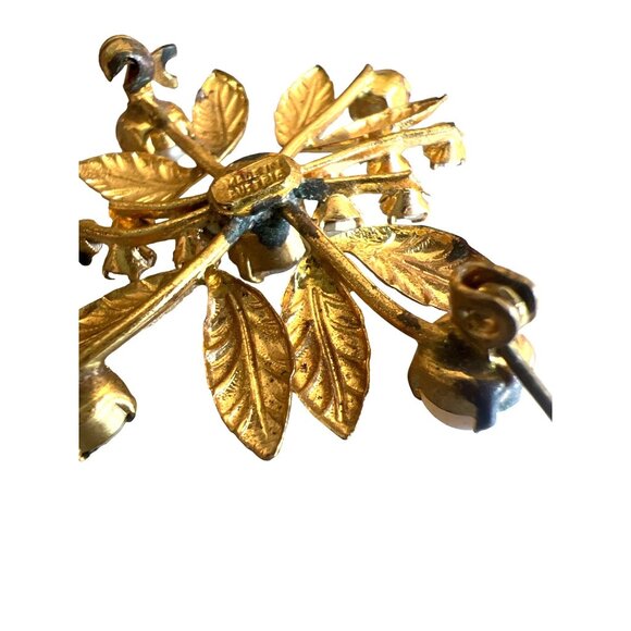 Vintage Made in Austria Gold Tone Aurora Borealis AB Crystals Etched Leaves - Picture 7 of 11